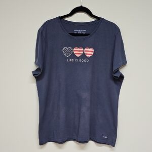 Life Is Good Crusher Tee, Patriotic Hearts, Navy, Size XXL, READ DESCRIPTION